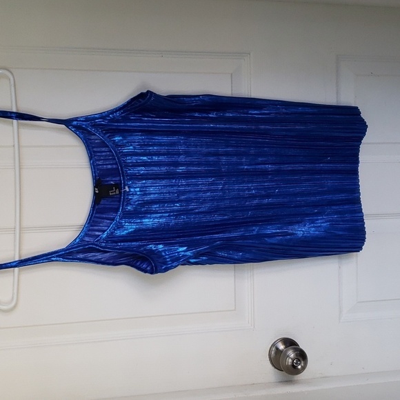 BRIGHT BLUE ACCORDIAN PLEAT SPAGHETTI STRAP TOP - Picture 1 of 4